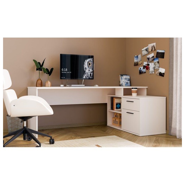 Bureau d'angle - TEZAUR - Beige - 200 x 121,8 x 75,7 cm Bureau d'angle - TEZAUR - Beige - 200 x 121,8 x 75,7 cm