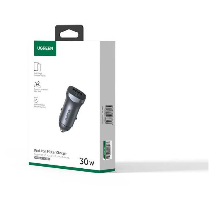 Chargeur voiture - UGREEN - 1 USB-C + 1 USB-A - 30W - Gris Chargeur voiture - UGREEN - 1 USB-C + 1 USB-A - 30W - Gris