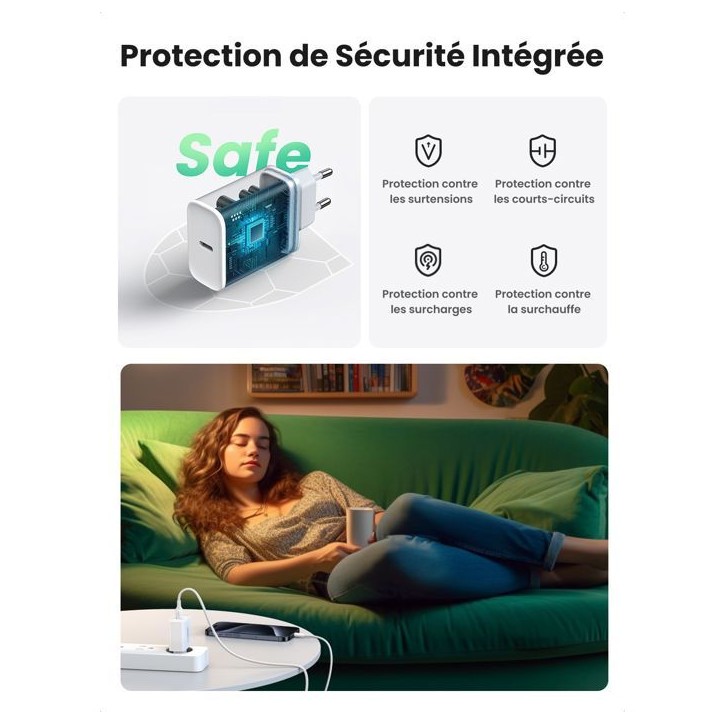 Chargeur secteur - UGREEN - 1 Port USB-C - 20W - Blanc Chargeur secteur - UGREEN - 1 Port USB-C - 20W - Blanc