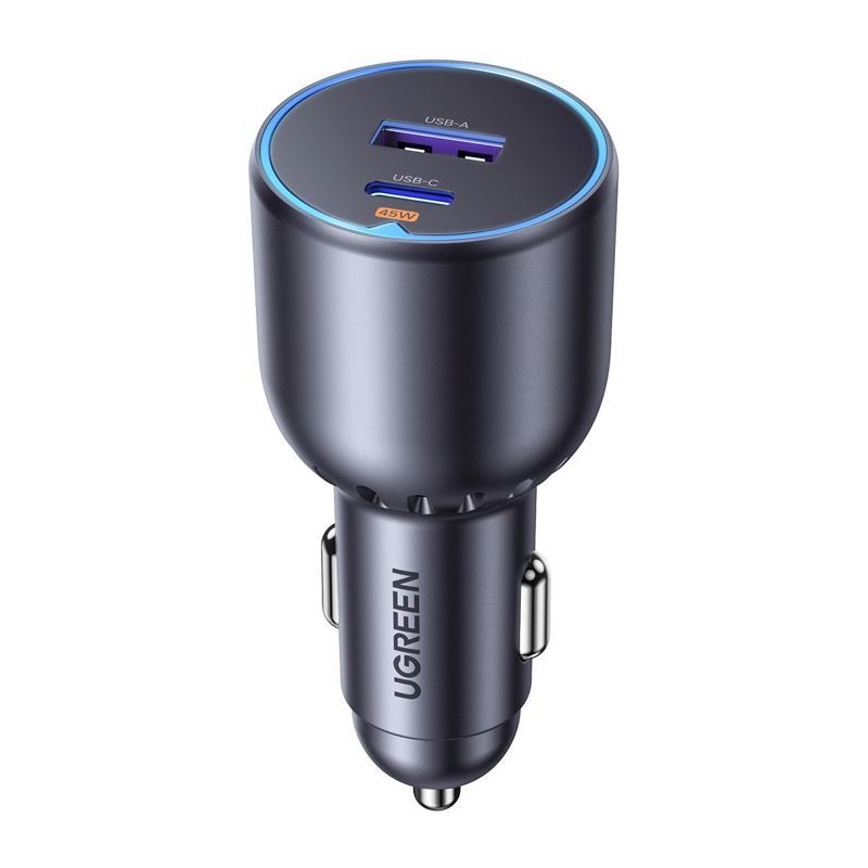 Chargeur voiture - UGREEN - 1 USB-C + 1 USB-A - 63W - Gris