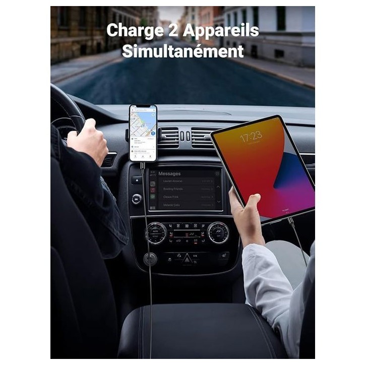 Chargeur voiture - UGREEN - 1 USB-C + 1 USB-A - 63W - Gris Chargeur voiture - UGREEN - 1 USB-C + 1 USB-A - 63W - Gris