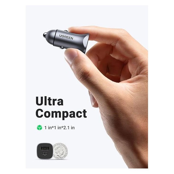 Chargeur voiture - UGREEN - 1 USB-C + 1 USB-A - 63W - Gris Chargeur voiture - UGREEN - 1 USB-C + 1 USB-A - 63W - Gris