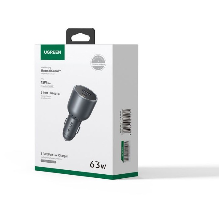 Chargeur voiture - UGREEN - 1 USB-C + 1 USB-A - 63W - Gris Chargeur voiture - UGREEN - 1 USB-C + 1 USB-A - 63W - Gris