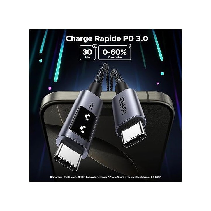 Câble USB-C - UGREEN - Câble data USB-C a USB-C PD 100W - Nylon tressé - 2 m - Noir Câble USB-C - UGREEN - Câble data USB-C a USB-C PD 100W - Nylon tressé - 2 m - Noir
