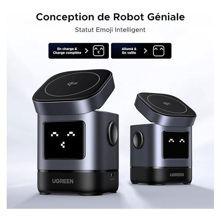 Station de charge 2 en 1 - UGREEN - Robot - Qi2 - Noir Station de charge 2 en 1 - UGREEN - Robot - Qi2 - Noir