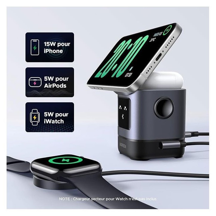 Station de charge 2 en 1 - UGREEN - Robot - Qi2 - Noir Station de charge 2 en 1 - UGREEN - Robot - Qi2 - Noir