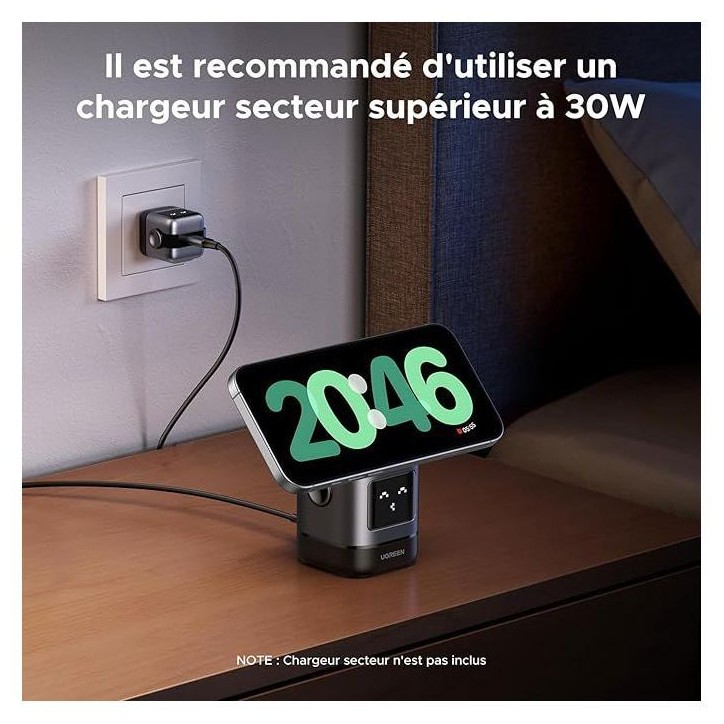 Station de charge 2 en 1 - UGREEN - Robot - Qi2 - Noir Station de charge 2 en 1 - UGREEN - Robot - Qi2 - Noir