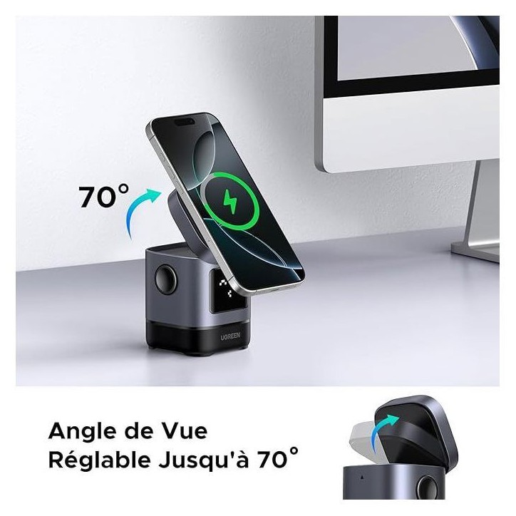 Station de charge 2 en 1 - UGREEN - Robot - Qi2 - Noir Station de charge 2 en 1 - UGREEN - Robot - Qi2 - Noir