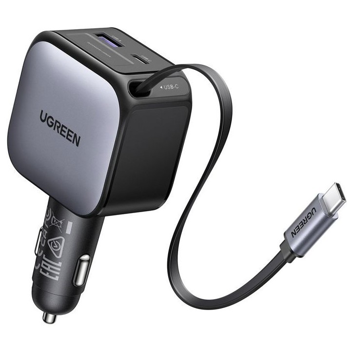 Chargeur voiture - UGREEN - 90W - USB-A et USB-C - Rétractable - Noir Chargeur voiture - UGREEN - 90W - USB-A et USB-C - Rétractable - Noir