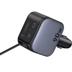 Chargeur voiture - UGREEN - 90W - USB-A et USB-C - Rétractable - Noir