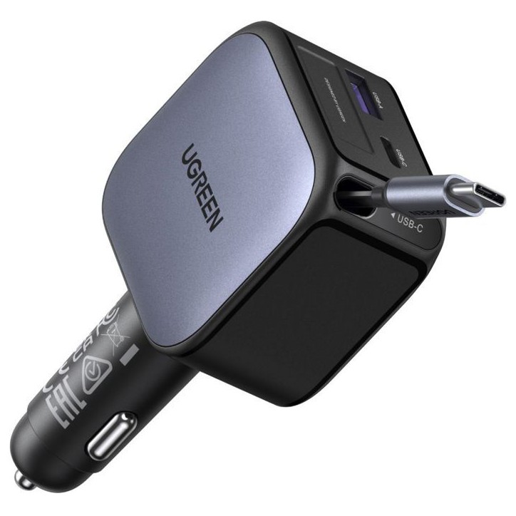 Chargeur voiture - UGREEN - 90W - USB-A et USB-C - Rétractable - Noir Chargeur voiture - UGREEN - 90W - USB-A et USB-C - Rétractable - Noir
