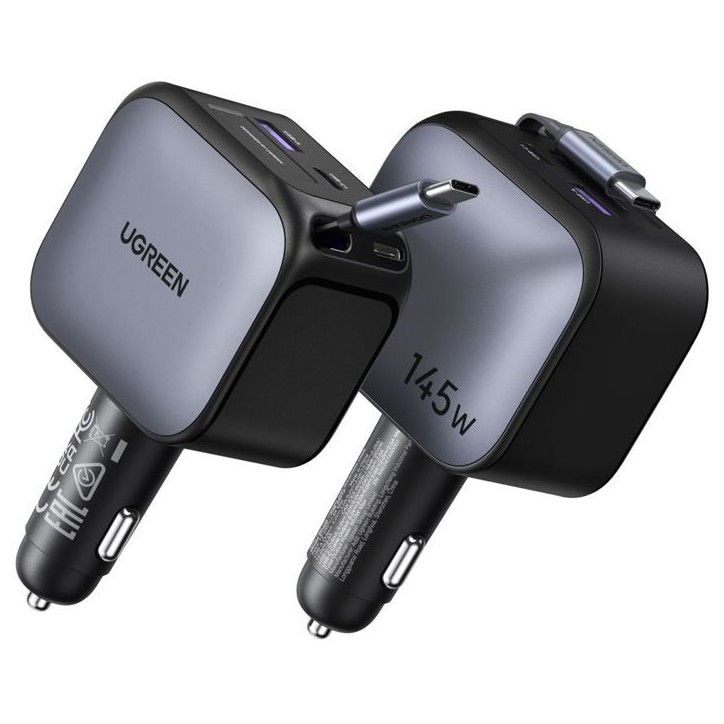 Chargeur voiture - UGREEN - 145W - Avec câble rétractable Chargeur voiture - UGREEN - 145W - Avec câble rétractable