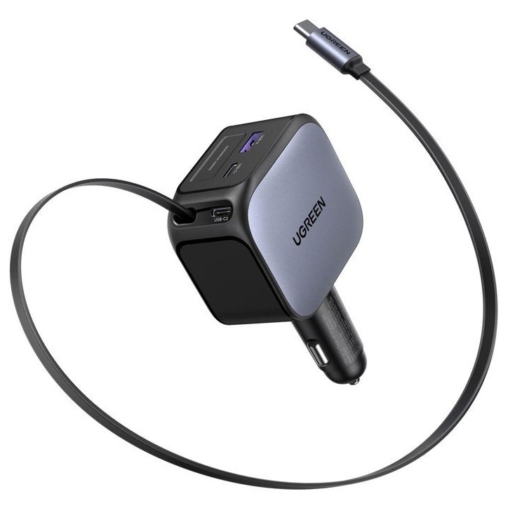 Chargeur voiture - UGREEN - 145W - Avec câble rétractable Chargeur voiture - UGREEN - 145W - Avec câble rétractable