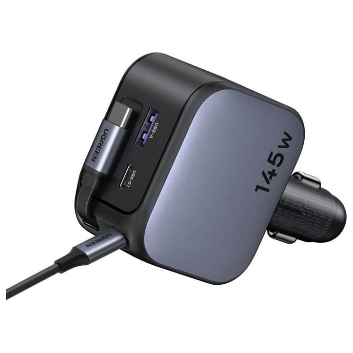 Chargeur voiture - UGREEN - 145W - Avec câble rétractable Chargeur voiture - UGREEN - 145W - Avec câble rétractable