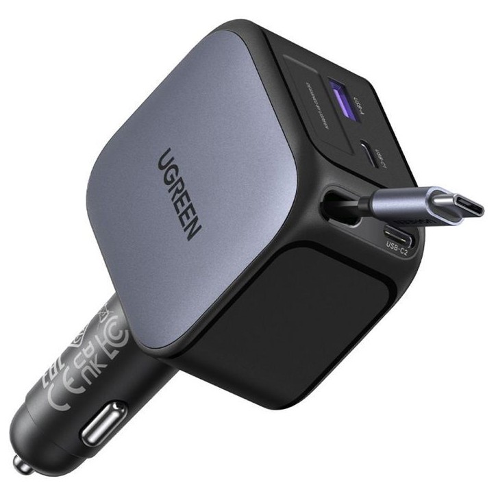Chargeur voiture - UGREEN - 145W - Avec câble rétractable Chargeur voiture - UGREEN - 145W - Avec câble rétractable