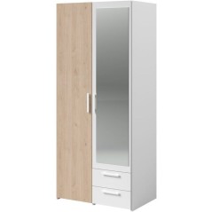 Armoire VARIA - Décor chene et blanc - 2 portes - Miroir - L 80,7 x P