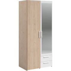 Armoire VARIA - Décor chene et blanc - 2 portes - Miroir - L 80,7 x P