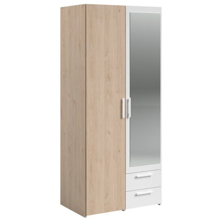 Armoire VARIA - Décor chene et blanc - 2 portes - Miroir - L 80,7 x P 51,7 x H 185 cm - PARISOT