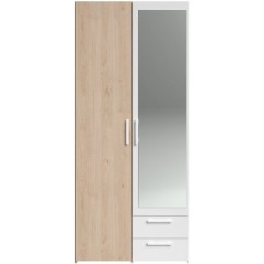 Armoire VARIA - Décor chene et blanc - 2 portes - Miroir - L 80,7 x P