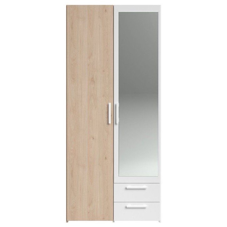 Armoire VARIA - Décor chene et blanc - 2 portes - Miroir - L 80,7 x P 51,7 x H 185 cm - PARISOT