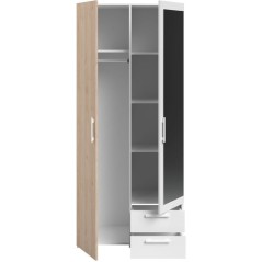 Armoire VARIA - Décor chene et blanc - 2 portes - Miroir - L 80,7 x P