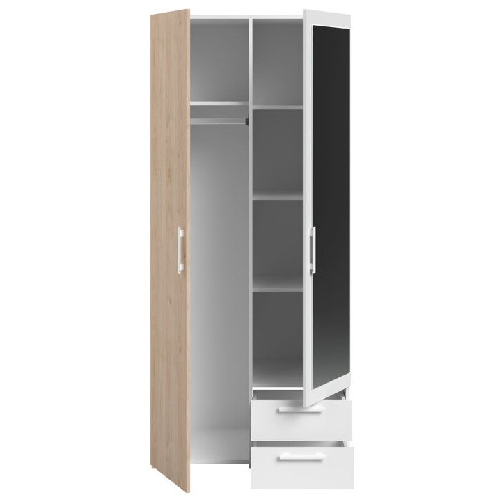 Armoire VARIA - Décor chene et blanc - 2 portes - Miroir - L 80,7 x P 51,7 x H 185 cm - PARISOT