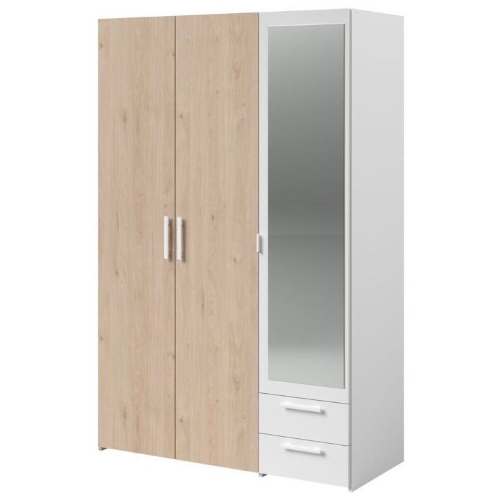 Armoire VARIA - Panneaux de particules revetu papier - Décor chene et blanc - 3 portes - L 120,3 x P 5,7 x H 185 cm Armoire VARIA - Panneaux de particules revetu papier - Décor chene et blanc - 3 portes - L 120,3 x P 5,7 x H 185 cm