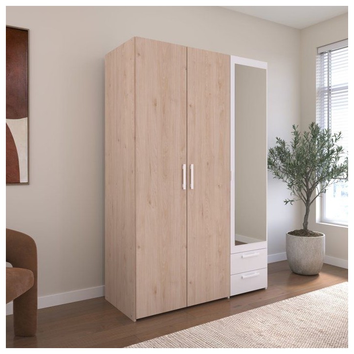 Armoire VARIA - Panneaux de particules revetu papier - Décor chene et blanc - 3 portes - L 120,3 x P 5,7 x H 185 cm Armoire VARIA - Panneaux de particules revetu papier - Décor chene et blanc - 3 portes - L 120,3 x P 5,7 x H 185 cm