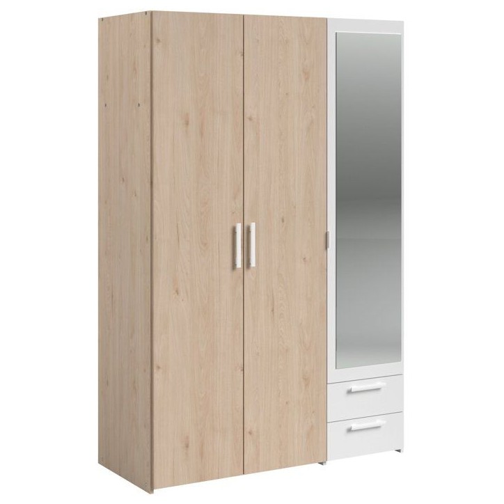 Armoire VARIA - Panneaux de particules revetu papier - Décor chene et blanc - 3 portes - L 120,3 x P 5,7 x H 185 cm Armoire VARIA - Panneaux de particules revetu papier - Décor chene et blanc - 3 portes - L 120,3 x P 5,7 x H 185 cm