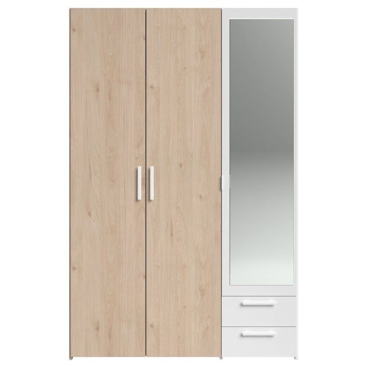 Armoire VARIA - Panneaux de particules revetu papier - Décor chene et blanc - 3 portes - L 120,3 x P 5,7 x H 185 cm Armoire VARIA - Panneaux de particules revetu papier - Décor chene et blanc - 3 portes - L 120,3 x P 5,7 x H 185 cm