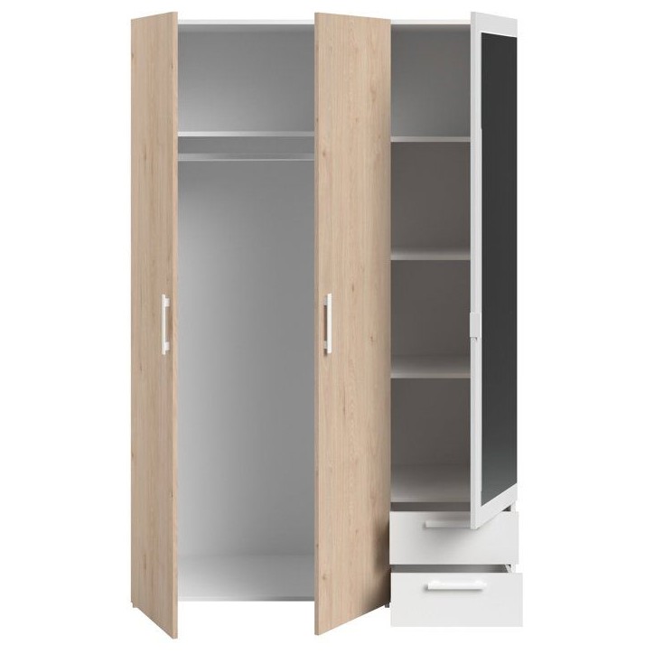 Armoire VARIA - Panneaux de particules revetu papier - Décor chene et blanc - 3 portes - L 120,3 x P 5,7 x H 185 cm Armoire VARIA - Panneaux de particules revetu papier - Décor chene et blanc - 3 portes - L 120,3 x P 5,7 x H 185 cm