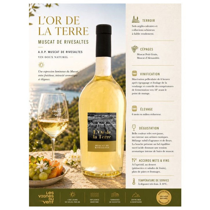 L'or de la Terre Muscat de Rivesaltes - Vin blanc de Languedoc