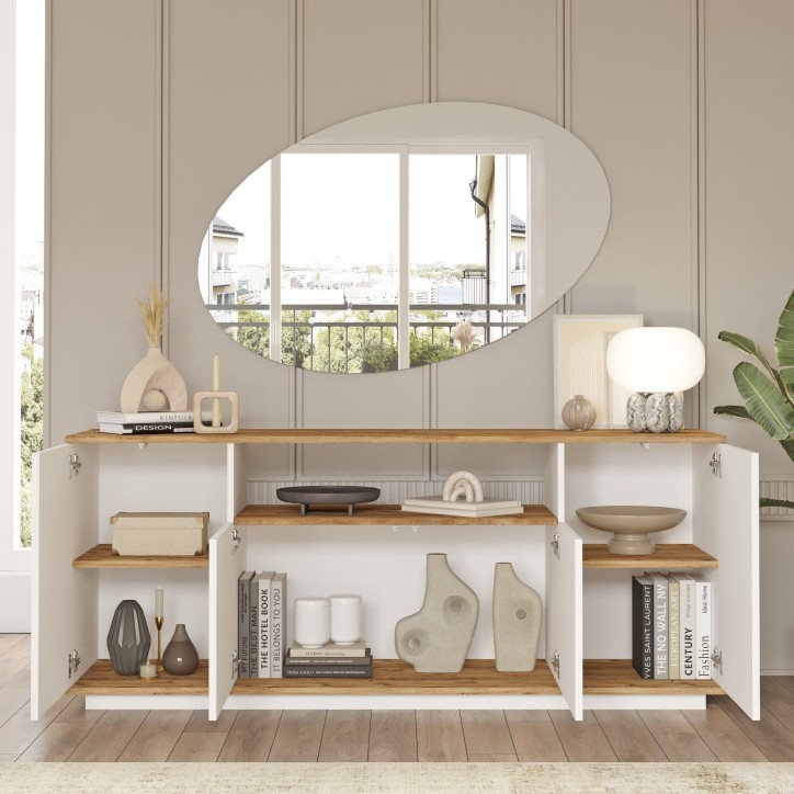 Buffet - FR15 - 4 portes - 180 x 75 x 45 cm - Pin atlantique / Blanc
