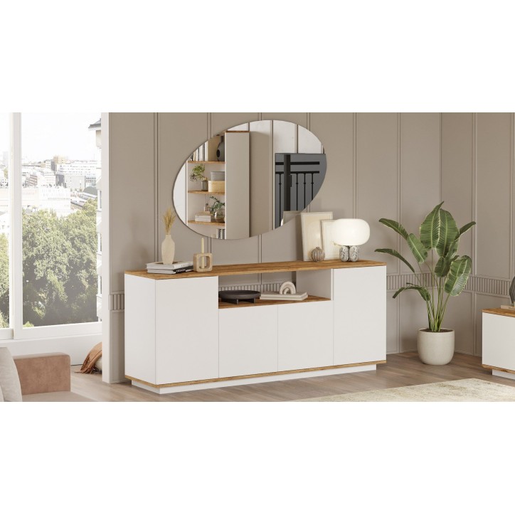Buffet - FR15 - 4 portes - 180 x 75 x 45 cm - Pin atlantique / Blanc