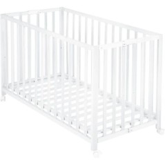 Lit bébé pliant - 60 x 120 cm - ROBA - FOLD UP - Roulettes - Blanc