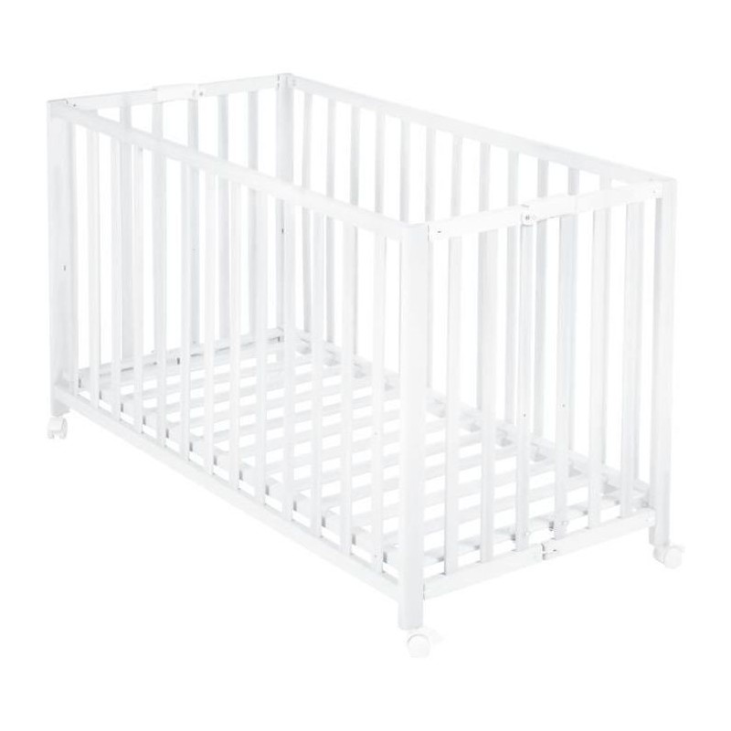 Lit bébé pliant - 60 x 120 cm - ROBA - FOLD UP - Roulettes - Blanc
