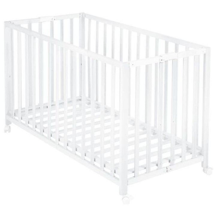 Lit bébé pliant - 60 x 120 cm - ROBA - FOLD UP - Roulettes - Blanc Lit bébé pliant - 60 x 120 cm - ROBA - FOLD UP - Roulettes - Blanc