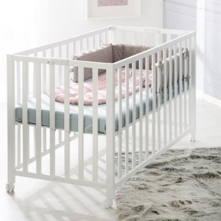 Lit bébé pliant - 60 x 120 cm - ROBA - FOLD UP - Roulettes - Blanc
