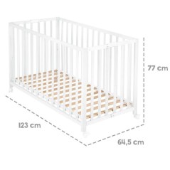 Lit bébé pliant - 60 x 120 cm - ROBA - FOLD UP - Roulettes - Blanc