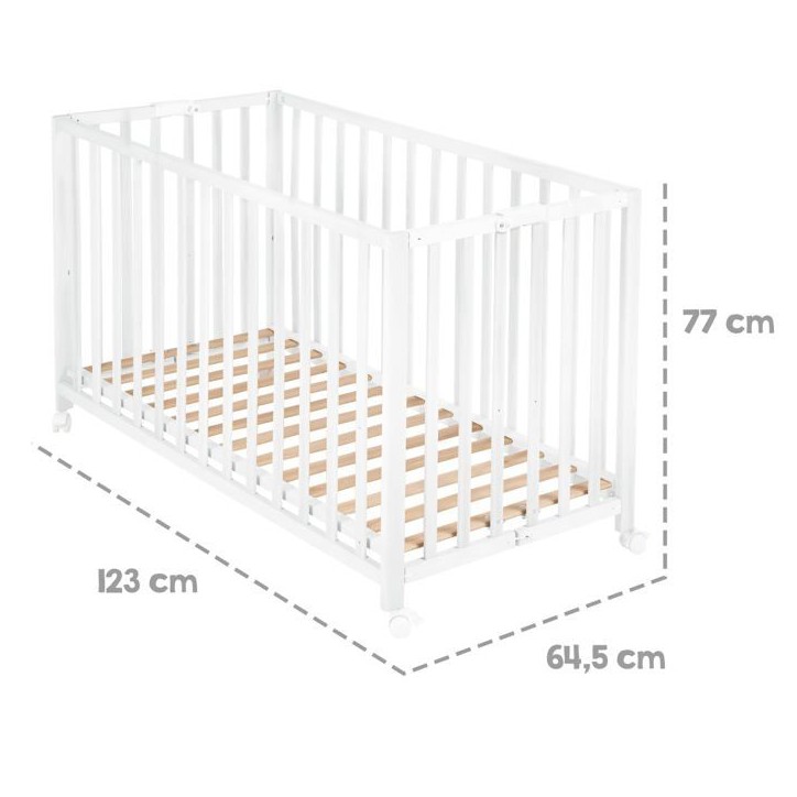 Lit bébé pliant - 60 x 120 cm - ROBA - FOLD UP - Roulettes - Blanc Lit bébé pliant - 60 x 120 cm - ROBA - FOLD UP - Roulettes - Blanc