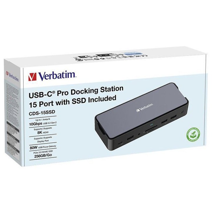 Station d'accueil portable USB-C 3.2 - VERBATIM - Pro CDS-15SSD - Avec SSD 256 Go inclus - Gris Station d'accueil portable USB-C 3.2 - VERBATIM - Pro CDS-15SSD - Avec SSD 256 Go inclus - Gris