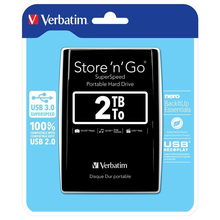 Disque dur externe - VERBATIM - Store'n'go - 2 To - Noir Disque dur externe - VERBATIM - Store'n'go - 2 To - Noir