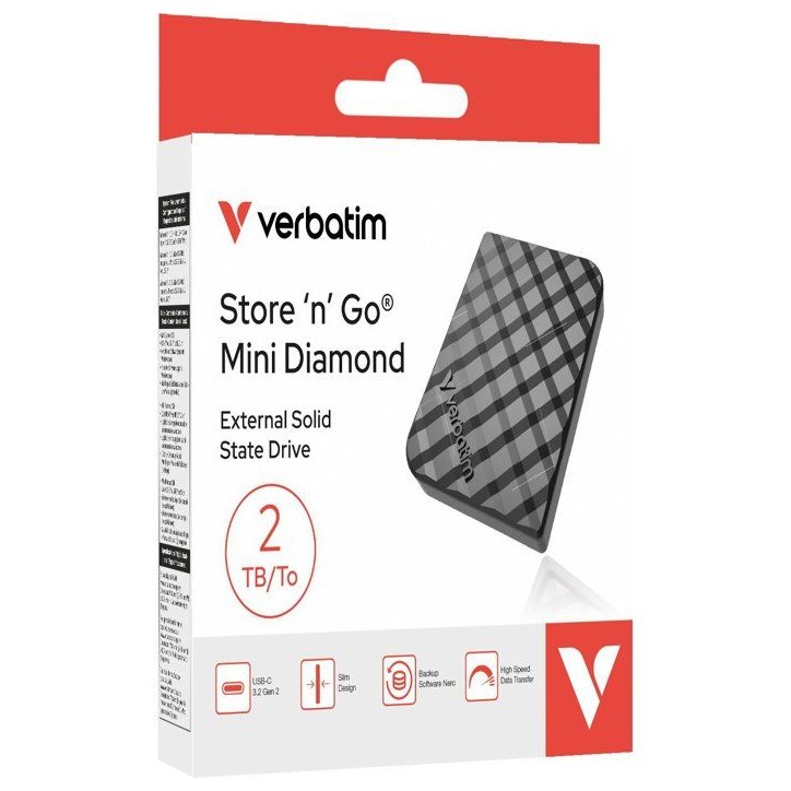 Disque SSD externe - VERBATIM - Store'N'Go Mini Diamond - 2 To - Noir Disque SSD externe - VERBATIM - Store'N'Go Mini Diamond - 2 To - Noir