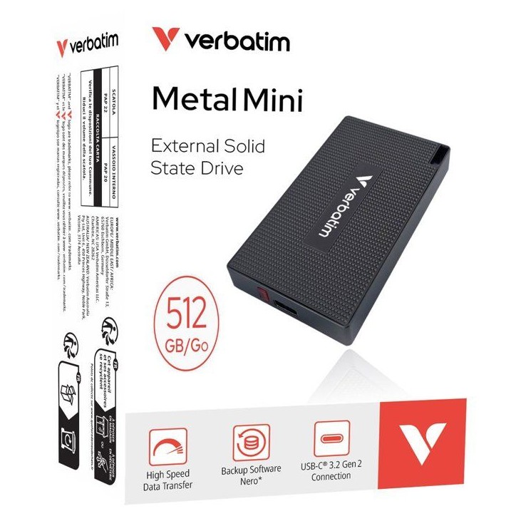 Disque SSD externe - VERBATIM - Metal Mini - 512 Go Disque SSD externe - VERBATIM - Metal Mini - 512 Go