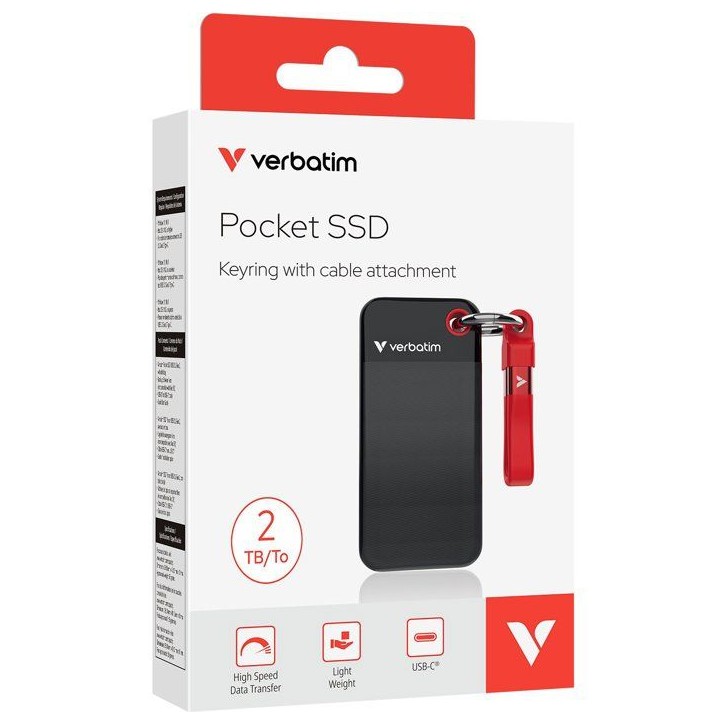 Disque SSD externe - VERBATIM - Pocket - 2 To - Noir / Rouge Disque SSD externe - VERBATIM - Pocket - 2 To - Noir / Rouge