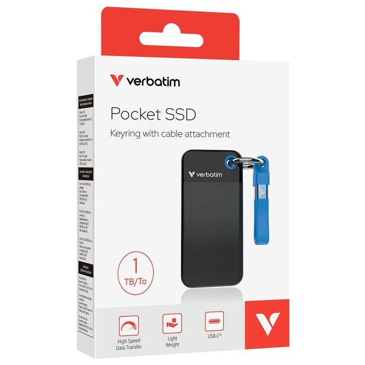 Disque SSD externe - VERBATIM - Pocket - 1 To - Noir / Bleu Disque SSD externe - VERBATIM - Pocket - 1 To - Noir / Bleu