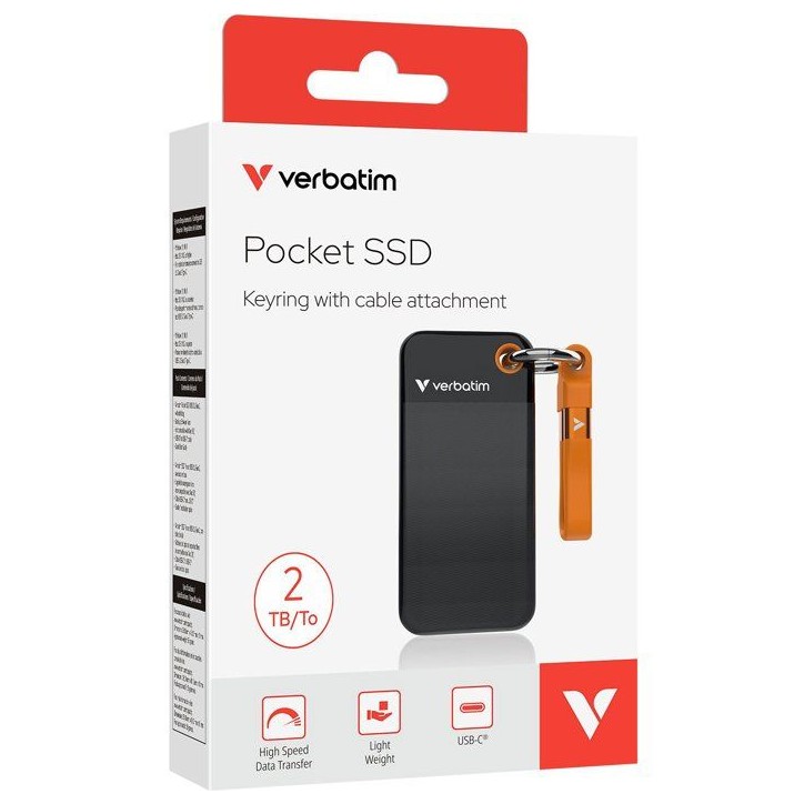 Disque SSD externe - VERBATIM - Pocket - 2 To - Noir / Orange Disque SSD externe - VERBATIM - Pocket - 2 To - Noir / Orange