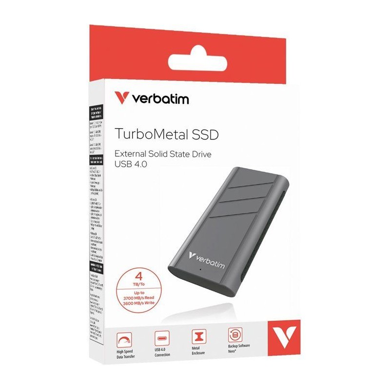 Disque SSD externe - VERBATIM - TurboMetal - 4 To - Gris