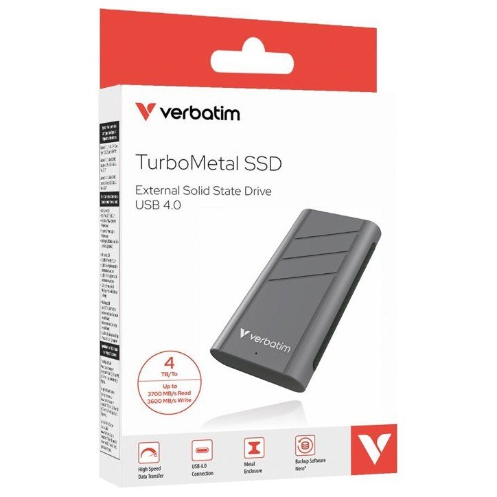 Disque SSD externe - VERBATIM - TurboMetal - 4 To - Gris Disque SSD externe - VERBATIM - TurboMetal - 4 To - Gris