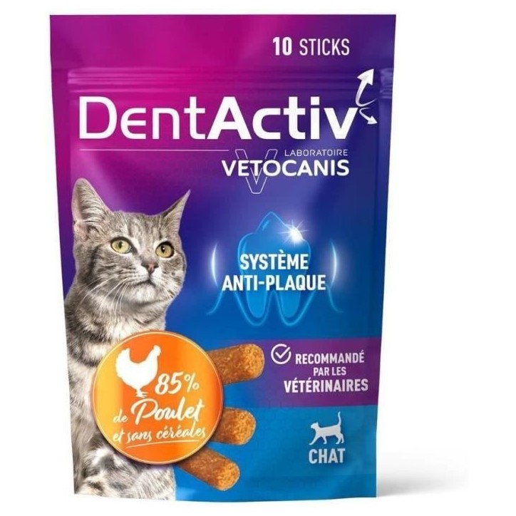 DentActiv - 10 Bâtonnets - VETOCANIS - Hygiene Bucco-Dentaire au Poulet pour Chat DentActiv - 10 Bâtonnets - VETOCANIS - Hygiene Bucco-Dentaire au Poulet pour Chat